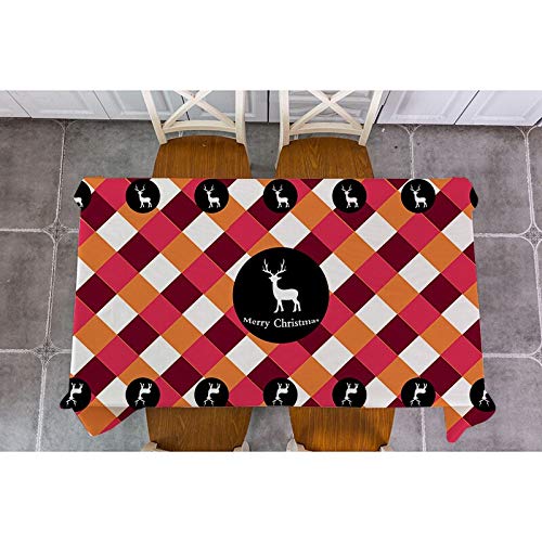 XXDD Mantel de decoración navideña Enrejado geométrico Animal Alce Mantel de Lino de algodón Cuadrado Rectangular Cubierta de Mesa de Comedor decoración A8 150x210cm