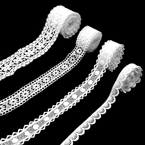 Encaje Blanco, Adorno de Encaje de Guipur, Cinta de Encaje de Ganchillo Blanco, Patrón Surtido para Ropa de Vestir, Bricolaje, 4 Rollos, 8 Yardas