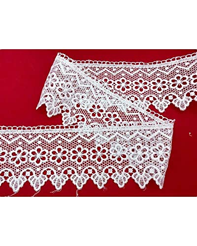 Pasamanería Puntilla Macramè Puntilla Flor Punta Alta 65 Mm - Blanco