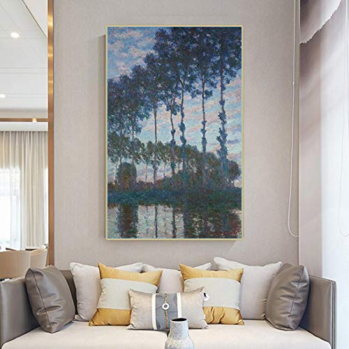 SDVIB Claude Monet 《Álamos en las orillas del Epte, anochecer》 Lienzo Pintura al óleo paisaje Arte Imagen Decoración del hogar Impresión en lienzo 80x130cm Sin marco