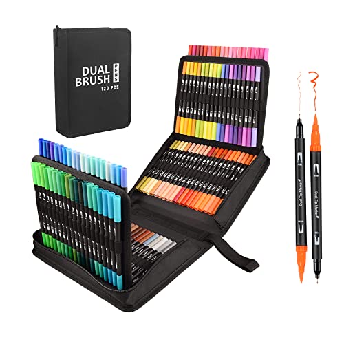 Gelanty 120 Rotuladores Lettering, Pincel Doble Punta, Adultos y Niños, Para Acuarelas Dibujos y Caligrafía