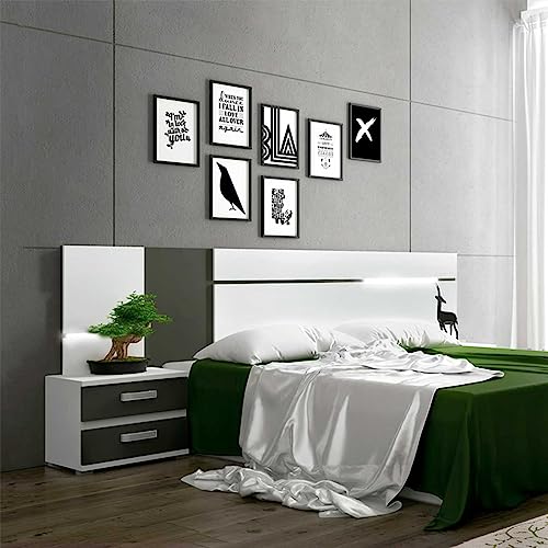 Basik Line Cabecero Cabra con luz LED para Cama de Matrimonio Blanco/Grafito 260 cm
