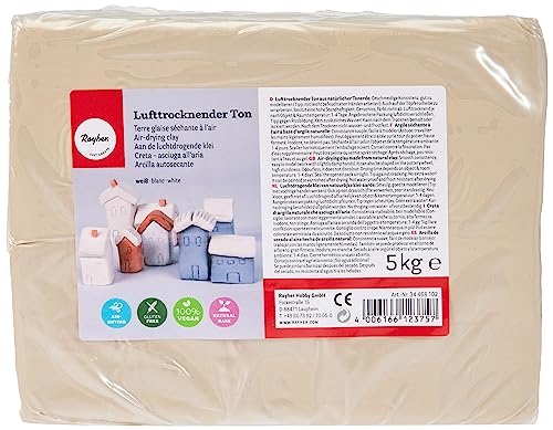 Rayher Arcilla de secado al aire blanca, 5 kg, para modelado, permite cocción, 34468102