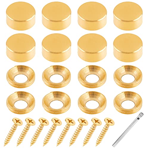 SUPERFINDINGS Juego Pasadores Separación Vidrio Latón Redondo Plano Que Incluye 8tornillo Separación Montado En la Pared 8tapas Redondas 8pcs Y 1brocas Hierro Y Carborundum Tornillo Espejo Letrero