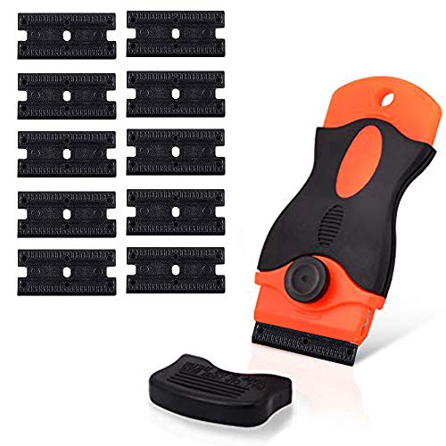CANOPUS Rascador de Plastico, Rasqueta Plástico con 10 PZs Cuchillas, Rasqueta Vitroceramica Raspador de Plástico para Inducción y Vitrocerámica, Limpiador para Etiquetas, Vinilo Pegatinas, Pegamento
