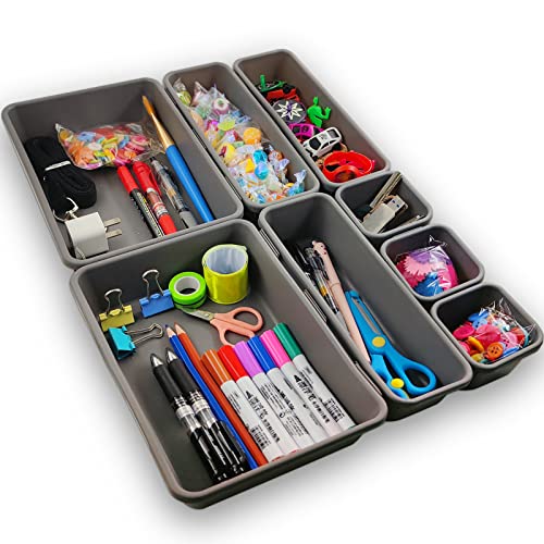 Organizador de Cajón Plástico,Cajas Bandejas de Plástico Transparente,Organizadores Transparentes para Cajones,Bandejas organizadora de cajones de escritorio,organizador cajones baño (Grigio chiaro)