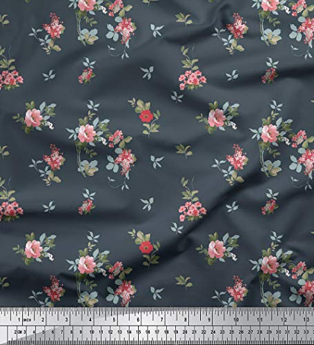 Soimoi 58 Pulgadas De Ancho Impreso Floral De Rayon Viscosa Confeccion Cosiendo Telas por Metros - Azul Griso¡CEO