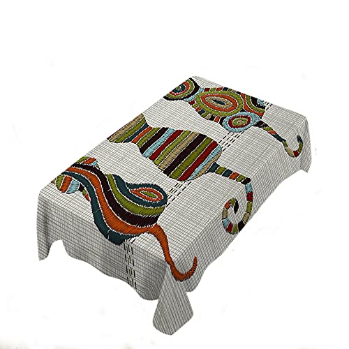 Rectangular Manteles, Imprimir Gatos Tradición Folk Zentangle Decoración Moderno Mantel De Hule Fácil De Limpiar Mantel Cocina para Cocina Mesa Decoración 137X183Cm