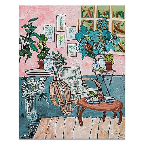Nostálgico Retro Pintura al óleo sobre lienzo Sofá Gato Planta Carteles e impresiones Arte de la pared Imágenes para la sala de estar Decoración del hogar AO9 60x80cm Sin marco