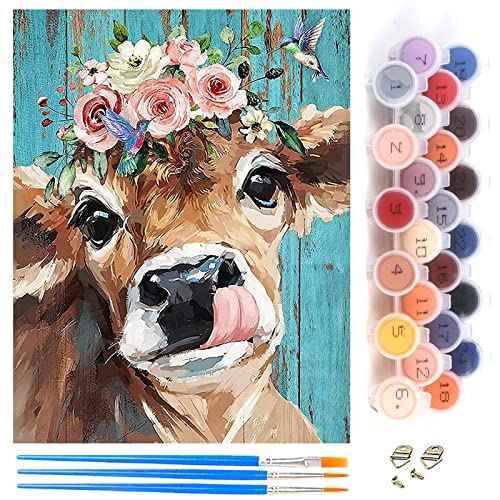 Komicea Pintar por Numeros Adultos Niños Principiantes, Kits de Pintar por Números, para Decoración del Hogar, Viene con Pinturas y Pincel (Vaca, 40 x 50 cm)