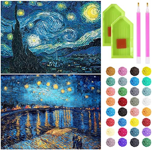 liziciti Paquete de 2 kits de pintura de diamantes para adultos, pinturas famosas de Van Gogh Full Drill 5D Diamond Art, pintura artística de gemas 12 x 16 pulgadas, # 1