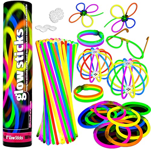 Los Glowhouse 100 Pcs Barras Luminosas,Pulseras Fluorescentes Tubos Luminosos,Pulseras Luminosas, Kits para Crear Pulseras y Collares para Carnaval Festividad Fiestas Disfraces
