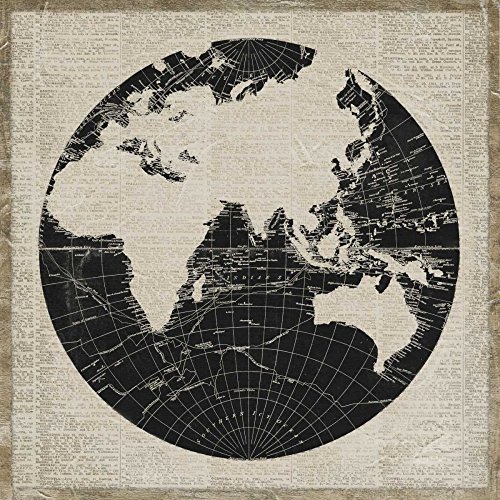 Imagen en lienzo enrollado Noticias del mundo II Medley Elizabeth - Mapas cuadrado Arte impreso mundo noticias mapa globo negro beige papel de periódico palabras Lienzo bellas artes 35_X_35_in