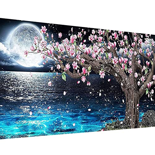 WeJimifa Pintura por números para adultos, pintura por números, paisaje, luna grande, principiante, pintura al óleo pintada a mano, kits de lienzo para decoración de pared, sin marco, 40 x 60 cm