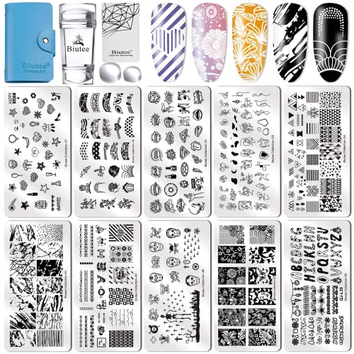 Conjunto de moldes de estampado de uñas biute, conjunto de 10 piezas de estampado de uñas, diseño de uñas, sello y espátula para estampar uñas en el arte francés de las uñas