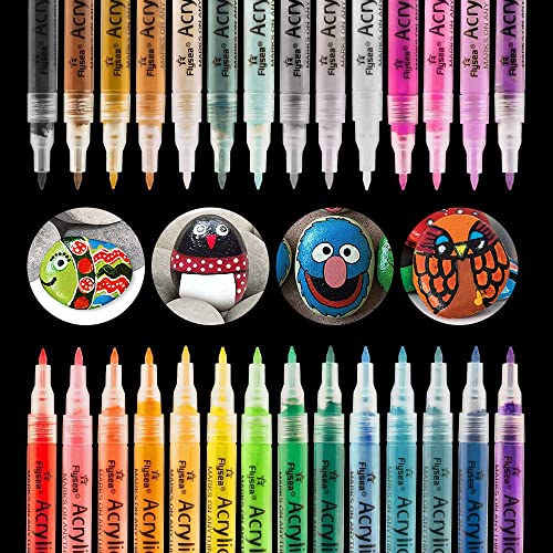SUPERSUN 28 Colores Rotuladores de Pinturas Acrílicas, 0.7mm Rotuladores Impermeable Permanente para Pintura Piedras, Proyectos de Bricolaje, Cerámica, Vidrio, Lienzo, Taza, Metal, Madera