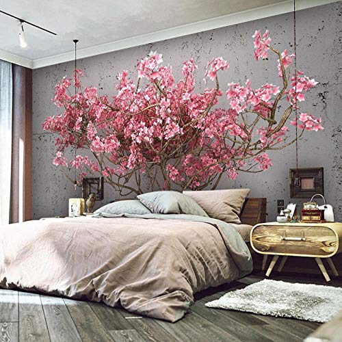 YIERLIFE Mural Papel Pintado Rosa Flores Árboles Plantas Múltiples Tamaños Y Estilos Papel Pintado Pared Paisaje Foto Mural 3D Fotomurales Decorativos Pared Moderna Póster