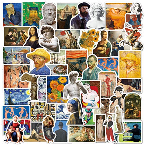 Pintura al óleo de Van Gogh Paquete de pegatinas 52 Uds calcomanías de vinilo impermeables para botellas de agua, portátiles, coches, patinetas, decoraciones para cuevas para hombres