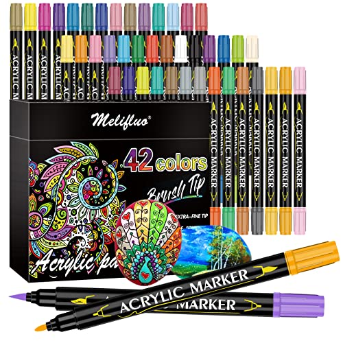 Rotulador Acrilico Doble Punta Rotuladores para Pintar Piedras,42 Rotuladores Pintura Acrilica,Rotuladores Acrilicos para Pinturas Rupestres,Cerámica,Vidrio,Madera, Tela,Lienzo,Porcelana