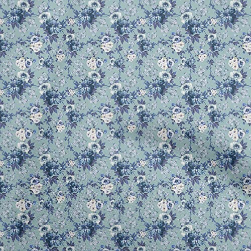 oneOone Seda De Algodn Azul Gris¡ceo Tela Floral Tela De Costura Por El Medidor Impreso Suministros De Costura De Ropa De Bricolaje 42 Pulgada De Ancho