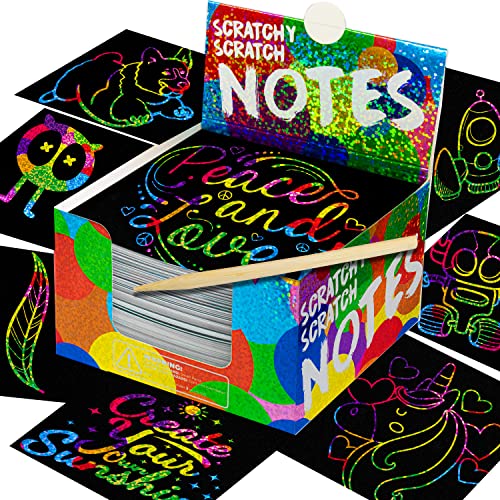 Mini Bloc de Notas Mágico con de Purple Ladybug - 150 Cartulinas Negras Rascables Para Dibujar con Niños, Manualidades, Escribir Listas - Incluye 2 Lápices! Fondo ArcoirisHolografico