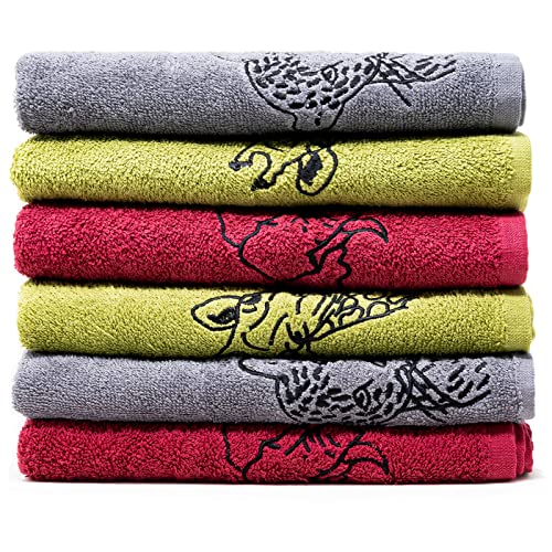 QILZO® Paños de Cocina Toallas de Algodón 12 Toallas de Cocina 50x50cm, Multicolor con Dibujo Bordado, Juego de Trapos de Cocina absorbentes y Suaves, Fabricado en España (Safari)
