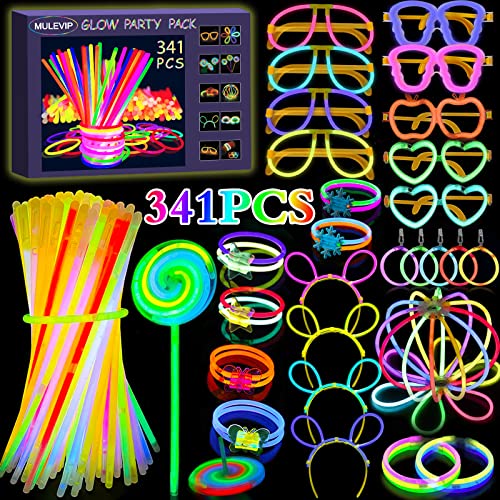 MULEVIP 341 PCS Pulseras Luminosas Fluorescentes,Barras Luminosas Fluorescentes,Barras Luminosas,Pulseras Fluorescentes,Pulseras Luminosas para Niños Adultos,para Bodas Cumpleaños Decoracion Fiesta