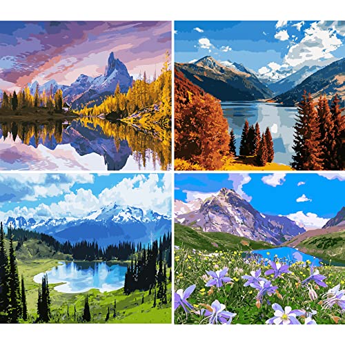 TARATH Pintura por números Principiantes adultos, Pintura de paisaje por números Kit de pintura al óleo sobre lienzo de bricolaje para la decoración de la casa o el regalo, sin marco - 4 piezas