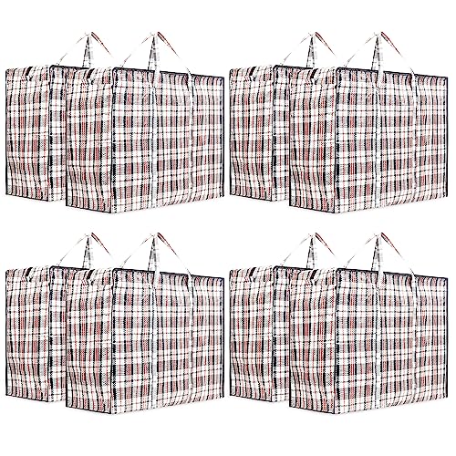 Paquete de 8 bolsas de compras XX-Large STRONG Storage Laundry - Bolsas XXL con cremallera y asas a cuadros - Bolsa reutilizable con cierre de cremallera (surtido)